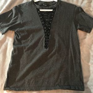 Gray T shirt with lace up front